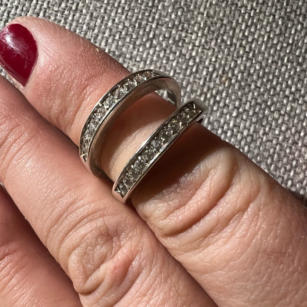 Dazzling Sterling Silver Crystal Double Band Ring - image 5